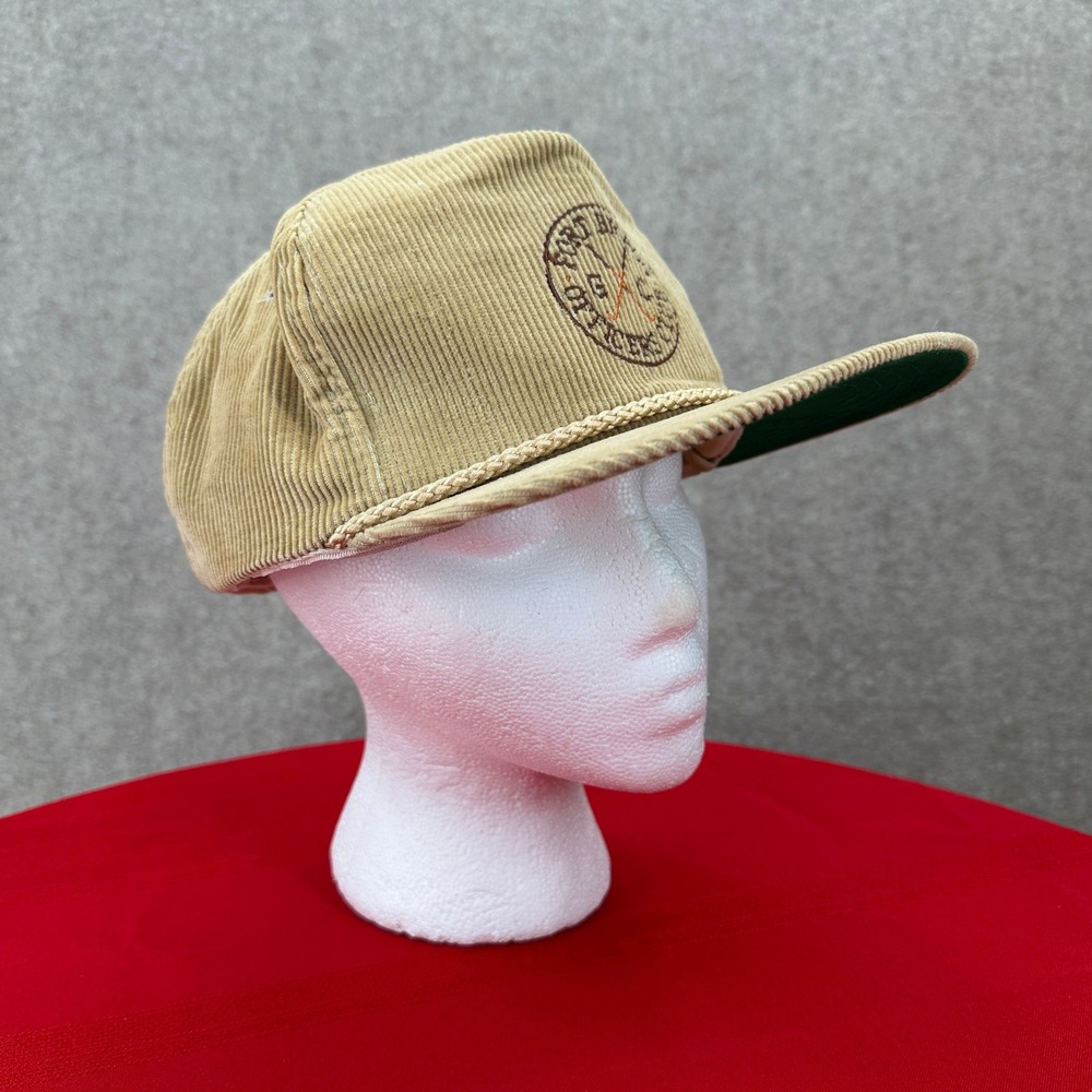 Town Talk Tan Corduroy Fort Bragg Officers Club Ear Flap Hat Vintage Golf Cap